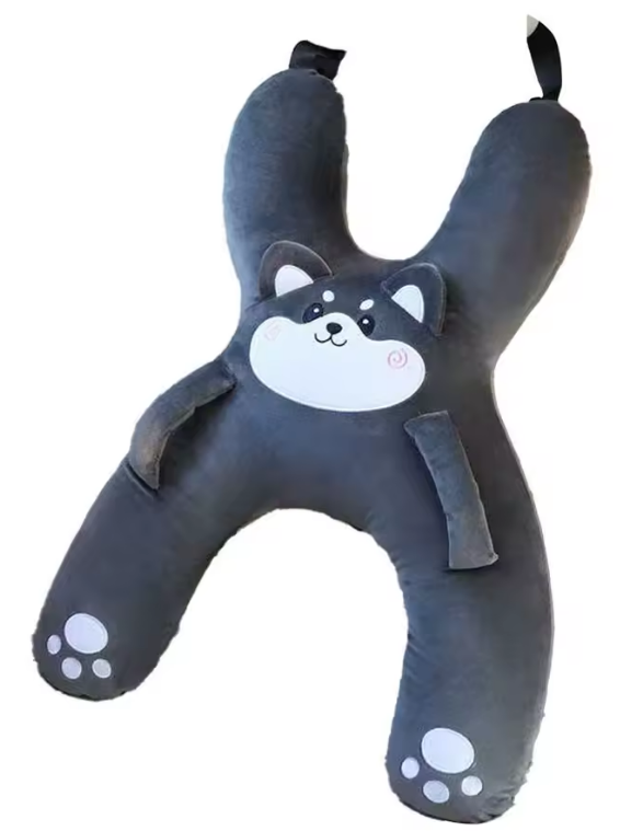 [[Negro]] Almohada de viaje infantil, personaje lobo sobre fondo blanco
